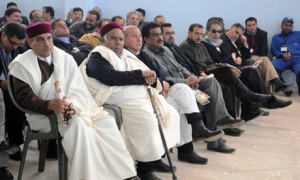 Libyan tribal and political leaders attend a meeting in Benghazi