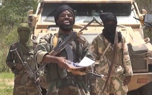 A screengrab taken on July 13, 2014 from...A screengrab taken on July 13, 2014 from a video released by the Nigerian Islamist extremist group Boko Haram and obtained by AFP shows the leader of the Nigerian Islamist extremist group Boko Haram, Abubakar Shekau (C). The head of Nigeria's Boko Haram Islamists, Abubakar Shekau, has voiced support for the extremist Sunni Islamic State (IS) militant group, which has taken over large swathes of Iraq and Syria, in a new video seen on July 13. AFP PHOTO / BOKO HARAM RESTRICTED TO EDITORIAL USE - MANDATORY CREDIT "AFP PHOTO / BOKO HARAM" - NO MARKETING NO ADVERTISING CAMPAIGNS - DISTRIBUTED AS A SERVICE TO CLIENTSHO/AFP/Getty Images