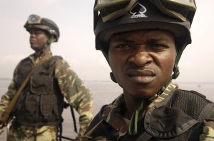 Cameroonian navy sailors prepare to perform a visit, board, search and seizure drill Nov. 21, 2006, in Douala, Cameroon, during exercise RECAMP V, which is intended to improve relations between the United States and European and Central African countries.  (U.S. Air Force photo by Staff Sgt. Jason T. Bailey) (Released)