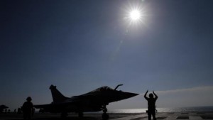 A Rafale jet fighter is catapulted on France's flagship Charles de Gaulle aircraft carrier in the Persian Gulf, Tuesday, Jan. 12, 2016. The Charles de Gaulle joined the U.S.- led coalition against Islamic State in November, as France intensified its airstrikes against extremist sites in Syria and Iraq in response to IS threats against French targets. (AP Photo/Christophe Ena)