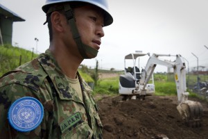 A view of a Japanese engineer at work with a colleague, on mission in Juba, South Sudan, Thursday 19 July, 2012. UNMISS Photo/Staton Winter
